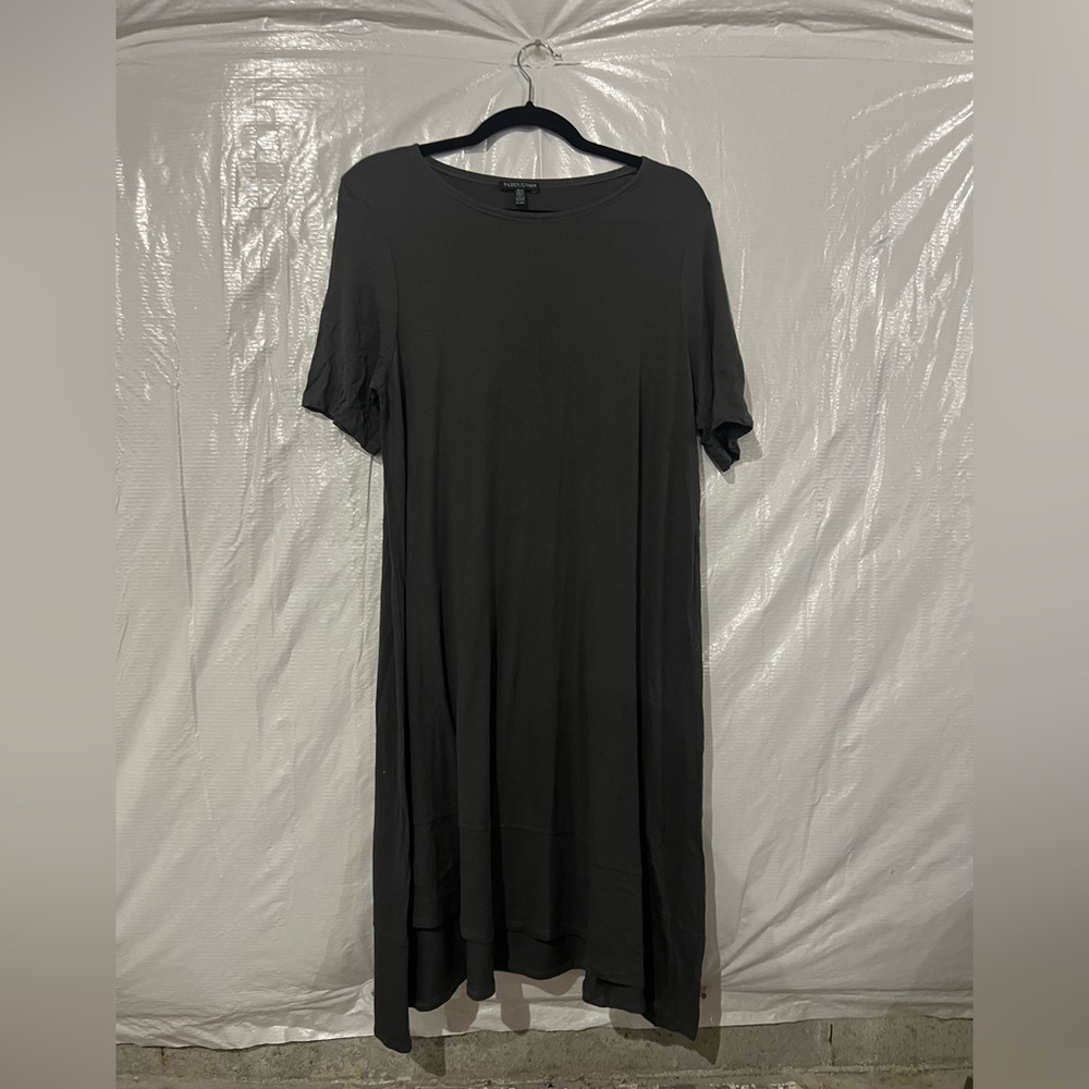 Eileen Fisher Gray Short Sleeve T-Shirt Dress Size Petite Large